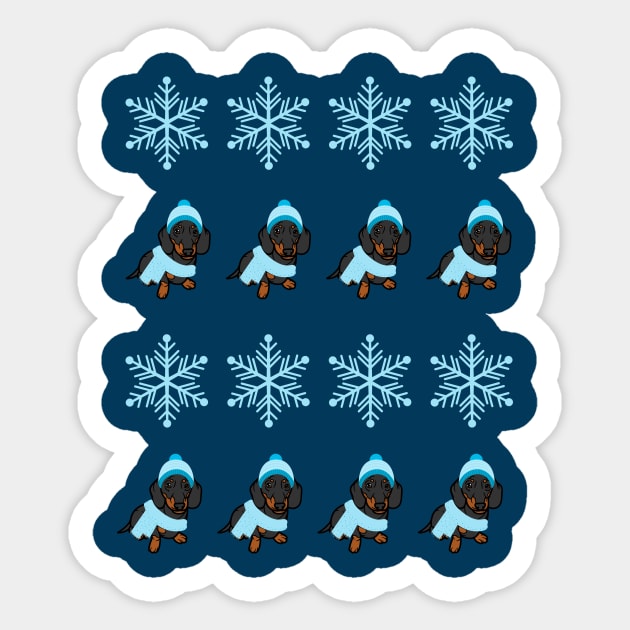 Dachshund Dog with Winter Snowflake Pattern Sticker by Seasonal Dogs